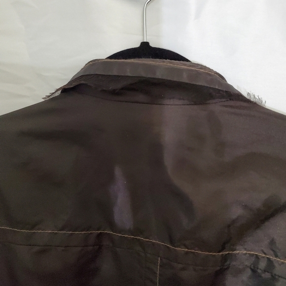 Brown Tulle Trim Moto Jacket Size XL Raw Edge Lined Retro Zipper Pockets Biker - Picture 6 of 15